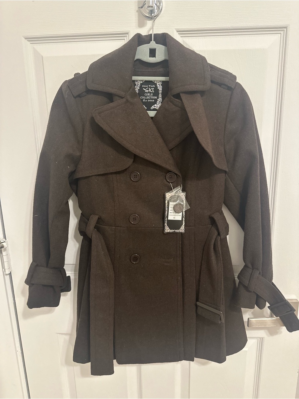Yoki Girls Brown Wool Trench Coat